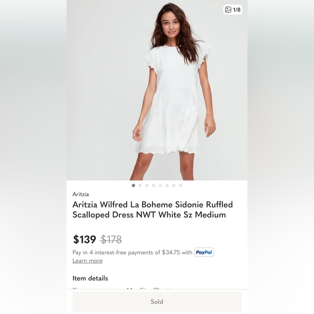 Aritzia Wilfred NWOT La Boheme Sidonie Ruffled Scalloped Mini Dress (Medium) - Picture 14 of 15
